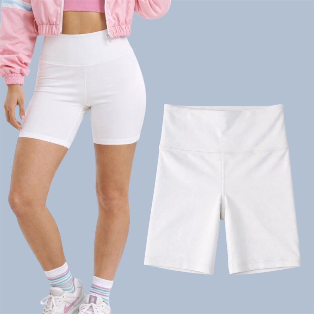 Athleta Elation white ultra high rise biker shorts S NWT
